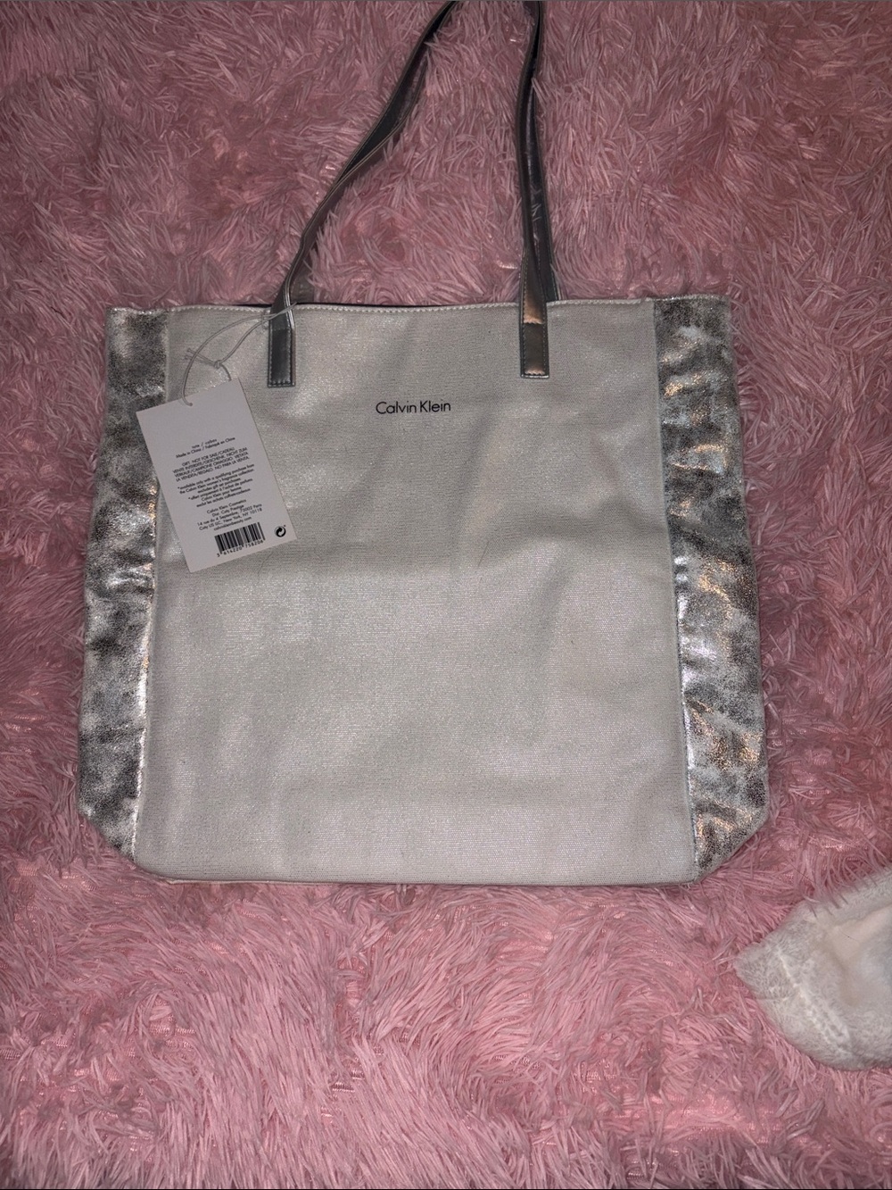 Calvin Klein White Tote with Silver Trim